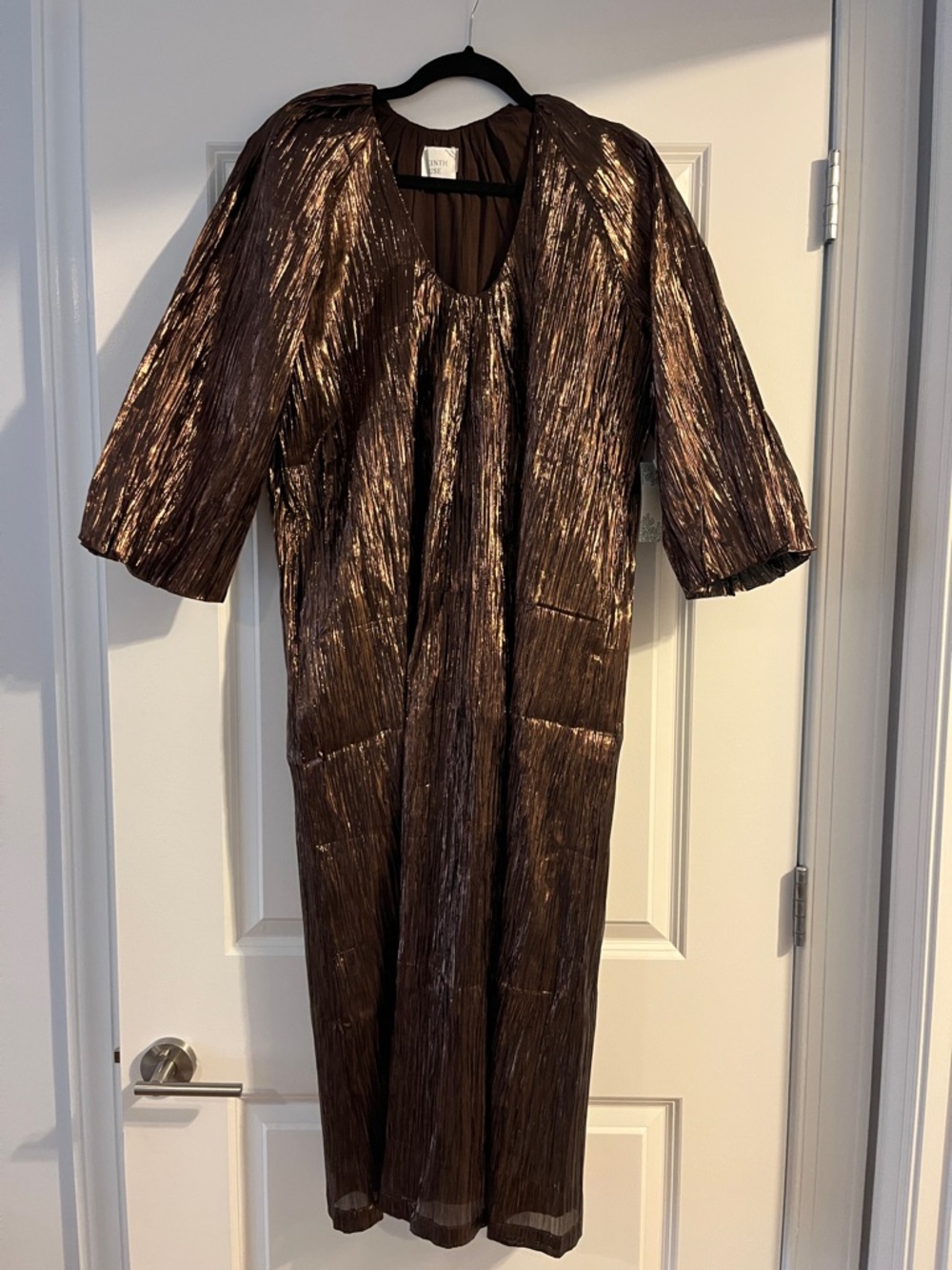 NWT Tuckernuck Hyacinth House Bronze Metallic Plisse Dorinda Midi Dress
